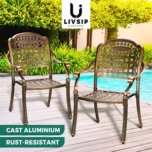 Livsip Outdoor Furniture Dining Chairs Cast Aluminium Garden Patio Chairs x2 - Picture 1 of 5