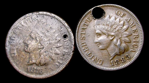 1876  1883 Indian Cents ---- Nice Details, Holed Lot ---- #MM130 Cover