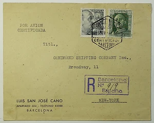 1947 Barcelona Spain Nice Registered Cover Barcelona to New York City - Picture 1 of 2