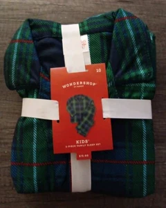 Target Wondershop Kids Boys Girls Christmas Green Plaid Pajama Set Size 10 Large - Picture 1 of 3