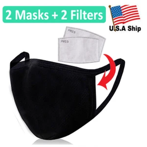 2 Pack of Protective 100% Cotton Face Mask with Filter Pocket and Carbon Filters - Picture 1 of 8