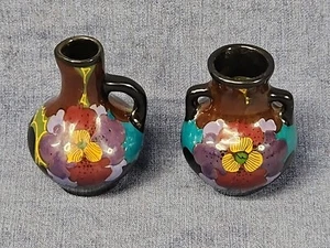 Pair of Hand Painted Flowers B.O. Ivora Gouda Vases #492 & #496 Holland mAAS - Picture 1 of 9