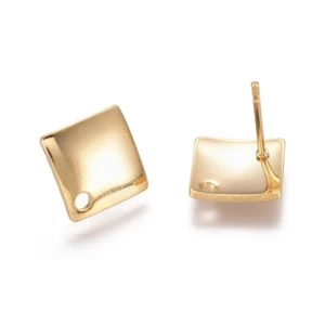 100 pcs Rhombus Golden 304 Stainless Steel Stud Earring Findings 13.5x13.5x2mm - Bild 1 von 2