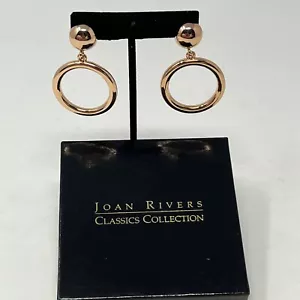 NWOT Joan Rivers Rose Gold Dangle Hoops Posts Shiny Circle Earrings Round VTG - Picture 1 of 10