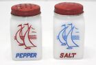 1950s Milk Glass Sailboat Salt & Pepper Shakers Nautical Decor USA Vintage Retro