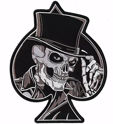 Top Hat Skull Patch 10" | Spade Skeleton Halfskull Iron On Embroidered Large  - Image 1 of 4