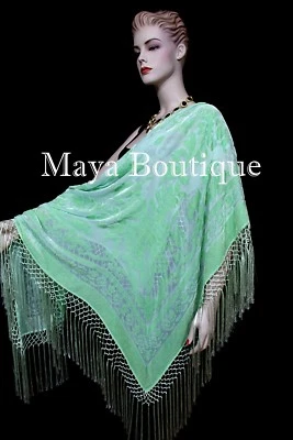 Piano Shawl Wrap Scarf Silk Burnout Velvet Mint Color Hand Dyed Maya Matazaro - Image 1 of 4