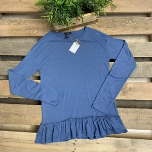 NWT RUE21 Women's Size S Ruffle Peplum Blue Soft Knit Long Sleeve Top - Picture 1 of 6