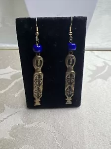 Egyptian Mummy Earrings with Lapis Bead - Egyptian Collection Signed. - Picture 1 of 8