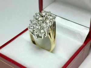 2.00 Ct Round Moissanite 14k Yellow Gold Plated Cluster Wedding Ring - Picture 1 of 7
