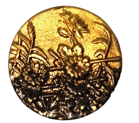 Lot 13 MATCHING Antique Victorian Metal Floral Black Tint Brass Picture  Buttons Cover