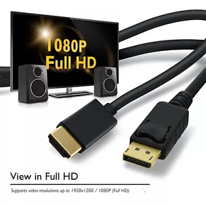 DisplayPort to HDMI Cable, Uni-Directional, 1920x1200, 1080p, 6 ft, Black - Picture 1 of 10