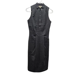 Burberry London Wool Sleeveless Sheath Dress Sz 4 Black Pleated Button Front - Picture 1 of 10