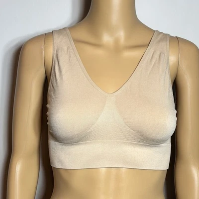 Wireless Full-Coverage Pullover Stretch-Knit Bra – Women Size L - Beige - Image 1 of 4