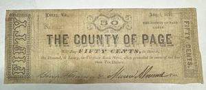 1861 50c The County of Page - Luray, VIRGINIA Note CIVIL WAR Era - Picture 1 of 2