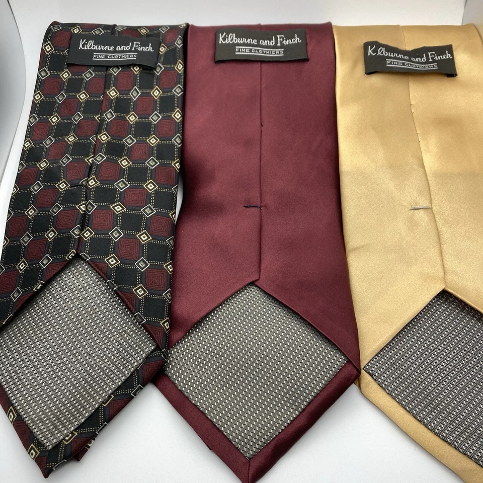 Juego de 3 corbatas de seda Kilburne and Finch | Oro rojo borgoña | Lote ancho clásico Foto 1 de 4