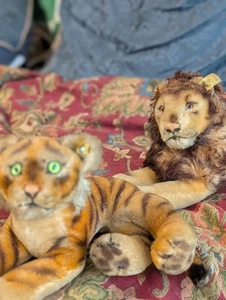 Vintage Steiff Lion & Tiger Pair – Mohair Plush – Button & Tag – Made in Germany - Picture 1 of 18