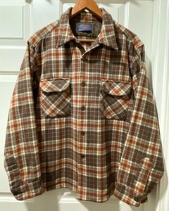 Camisa de Tablero de Lana Pendleton De Colección EE. UU. 60-70’s Franela Marrón A Cuadros Para Hombre’s XL Defecto - Imagen 1 de 24
