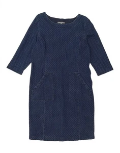 LAURA ASHLEY Womens 3/4 Sleeve Denim Dress UK 14 Large Navy Blue Spotted CN18 - Picture 1 of 3