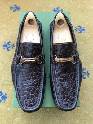 Gucci Loafers Shoes Crocodile Bamboo Horsebit Drivers Brown Mens UK 10 US 11 44 - Image 1 of 4