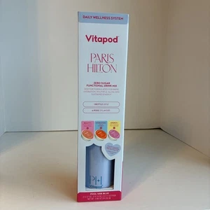 Paris Hilton Blue 22 Oz Vitapod Water Bottle + 6 Pods Drink Mix Starter Kit - Picture 1 of 13