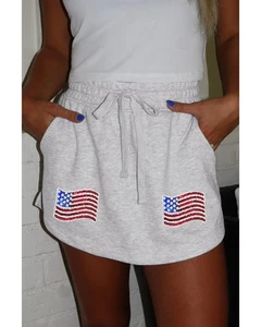 Azura Exchange Light Grey American Flag Patched Lace-up High Waist Skort Women - Picture 1 of 8