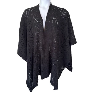 Poncho Coldwater Creek Tejido Negro Mantón Hoja/Helecho Patrón Boho-Chic Ruana Envoltura - Imagen 1 de 7
