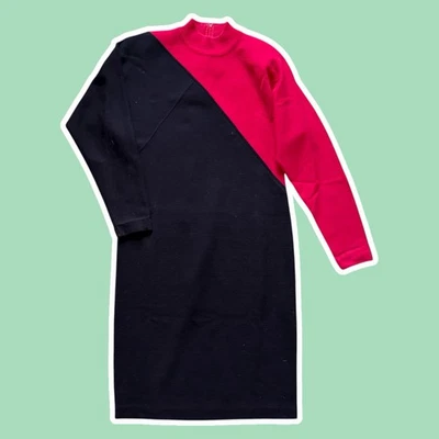 Antigo ~ Década de 1980 ~ Outlander Studio ~ Vestido Suéter Preto e Rosa ~ Tamanho M - Imagem 1 de 4