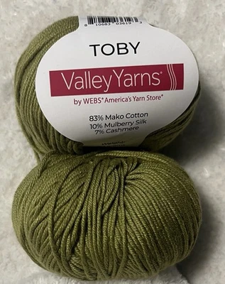 Lot of 2 Valley Yarns TOBY by Webs GREEN 06 Cashmere/silk/cotton 109yds Each - Image 1 of 3