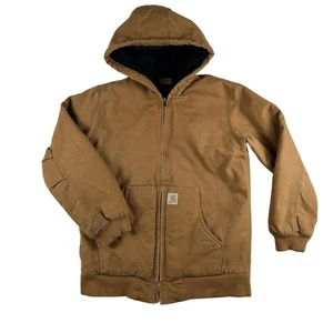 Giacca Carhartt Youth XL con cappuccio marrone trapuntata foderata full zip abbigliamento da lavoro grunge - Foto 1 di 19