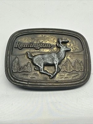 Remington Hebilla de Cinturón Sid Bell 1979" Latón Correr Cola Blanca Ciervo Foto 1 de 4