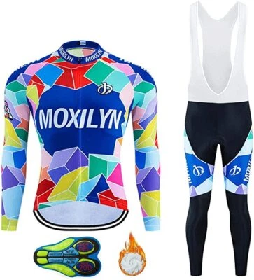 (Vendedor de EE. UU.) Conjunto de baberos de manga larga de ciclismo de lana térmica de invierno para hombre Foto 1 de 4