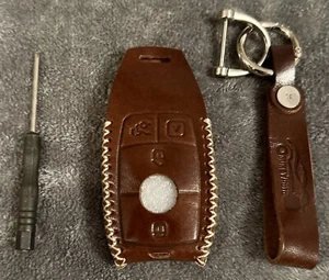 Mercedes-Benz Key Fob Cover 4 Buttons Brown Keychain Fit NEW - Picture 1 of 2