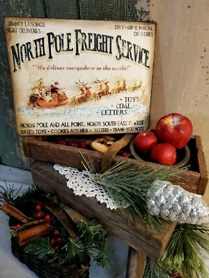 LETRERO DE TRINEO SANTA PRIMITIVO VICTORIANO ESTILO VINTAGE SERVICIO DE CARGA POLO NORTE Foto 1 de 4