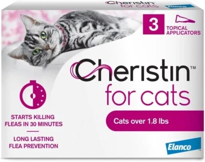 CHERISTIN Topical Flea Treatment for Cats – 3 Packs, 1.8 lbs, Fast-Acting, 6 Week Control