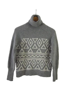 J Crew Womens M Gray White Geometric LS Wool Cashmere Turtleneck Sweater - Picture 1 of 12