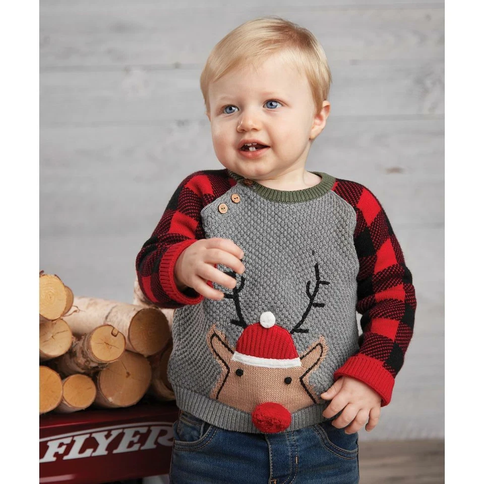 Mud Pie Kids Alpine Village Reindeer Christmas Sweater Popcorn Knit - Image 1 of 1