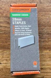 Craftright Narrow Crown 28mm  Staples- Carbon Steel, 1000 Staples - Picture 1 of 3