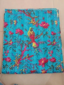 Indian Bohemian Kantha Quilt Bedspread Blanket Cotton Handmade Throw Bedding Art - Picture 1 of 4