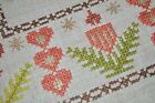 RETRO CHRISTMAS OF HEARTS W/ MODERN TWIST VTG GERMAN HAND EMBROIDERED TABLECLOTH