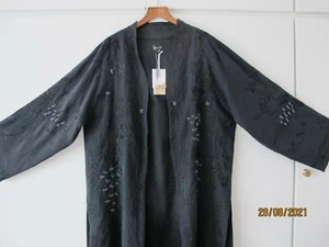 EAST BLACK SILK CHINESE EMBROIDERY PARTY KAFTAN KIMONO JACKET SIZE U.K. M 12-14 - Picture 1 of 12
