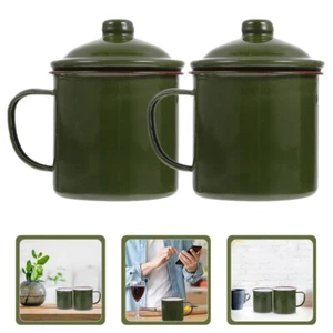 2 Pezzi Tazza Smaltata Vintage Viaggio Riutilizzabile Tazza Caffè Tè con Coperchio - Foto 1 di 11