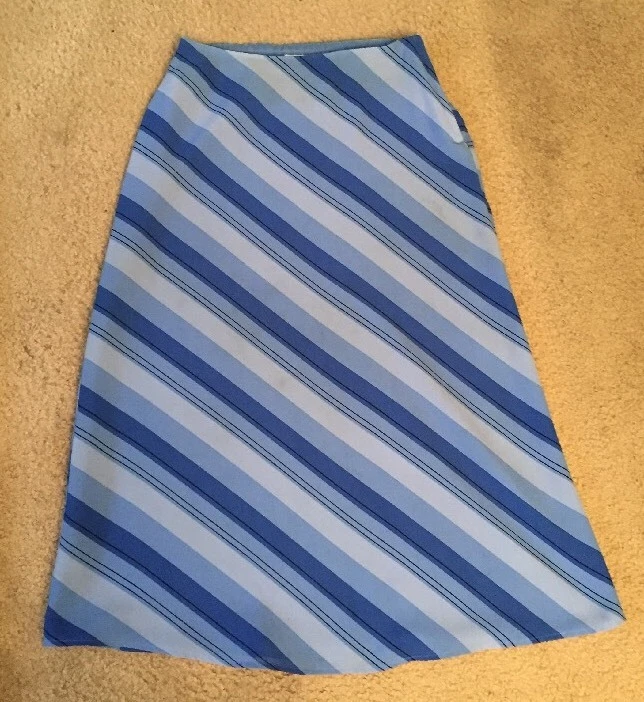 Women's Skirt Sz Small-Medium VILLAGER Blue Diagonal Stripe Lined Long - Изображение 1 из 3