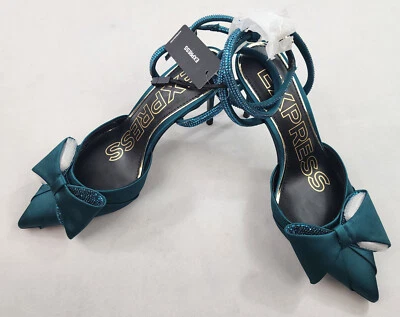 Express Zapatos Tacones Mujer Talla 9 Verde Tela 46407726 Lazos $98 Damas Foto 1 de 4