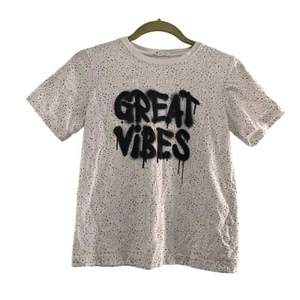 H&M Kids White Speckled "Great Vibes" Graphic T-Shirt 12Y Short Sleeve Cotton - Picture 1 of 9