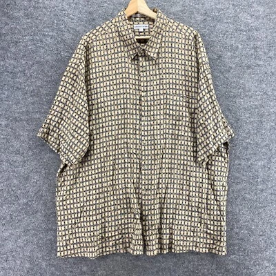Pierre Cardin Shirt Men 2XL Beige Geometric Button Up Collared Short Sleeve - Image 1 of 4