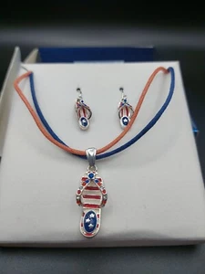 Vintage Avon PATRIOTISCH Flip Flop Halskette & Ohrringe Set Strass - Bild 1 von 4
