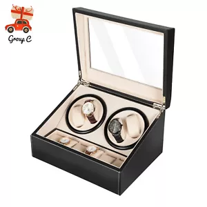 Luxurious 4+6 Automatic Rotation Leather Watch Winder Storage Display Box Black - Picture 1 of 20