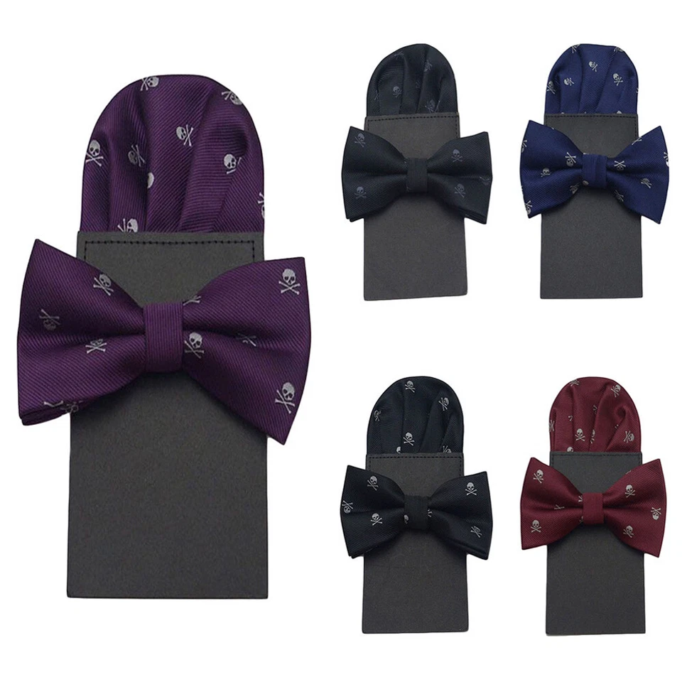 Hombres Calavera Pajarita Bolsillo Cuadrado Conjunto Lazo Cuello Corbata Pre-doblado Boda Fiesta Pañuelo  Foto 1 de 1