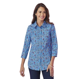 CHADWICKS 3/4 SLEEVE POPLIN SHIRT BLUE FLORA SIZE 18TL - Picture 1 of 1